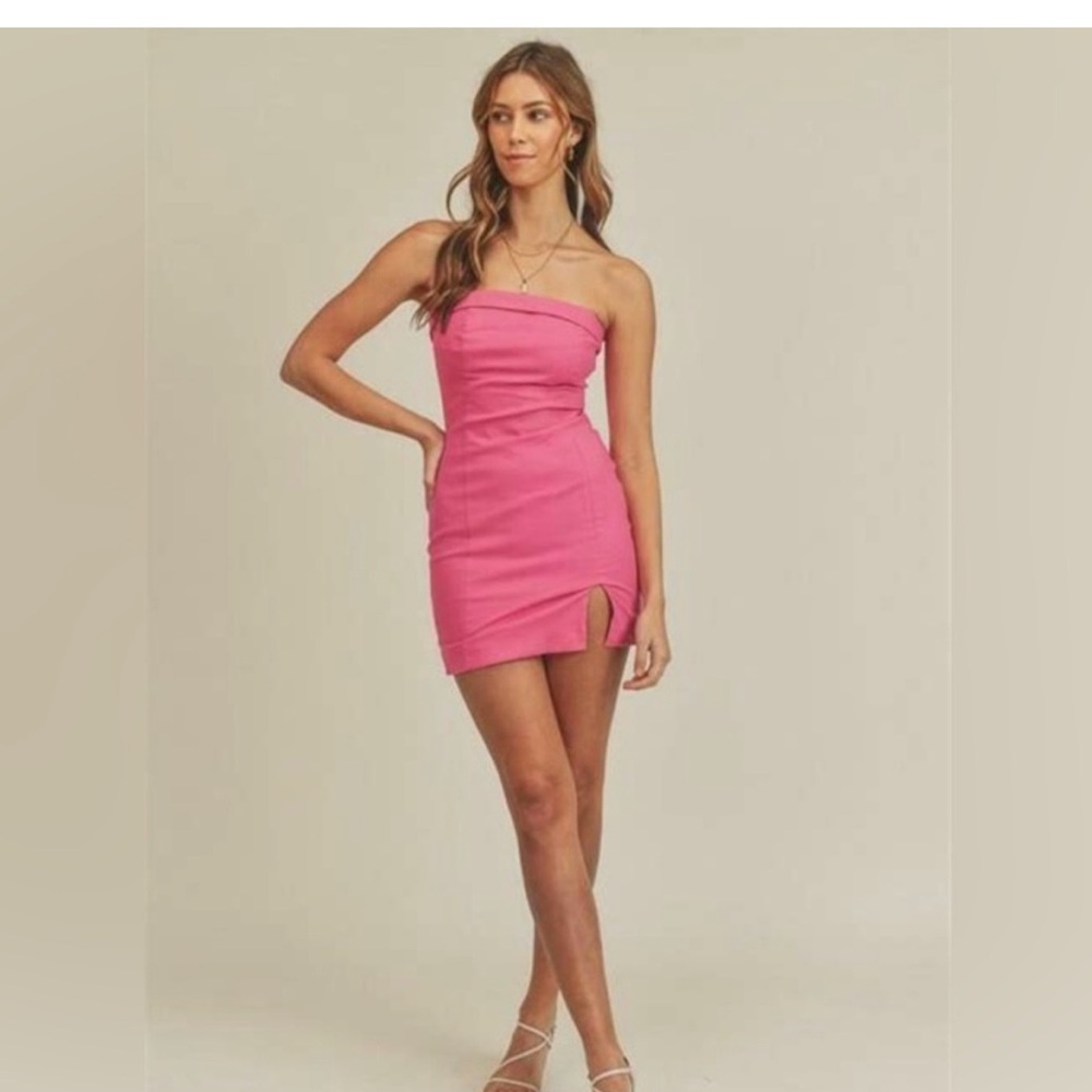 NWOT Altar’d State Phoebe Strapless Slit Dress Mini Strapless Dress Pink - Picture 3 of 10